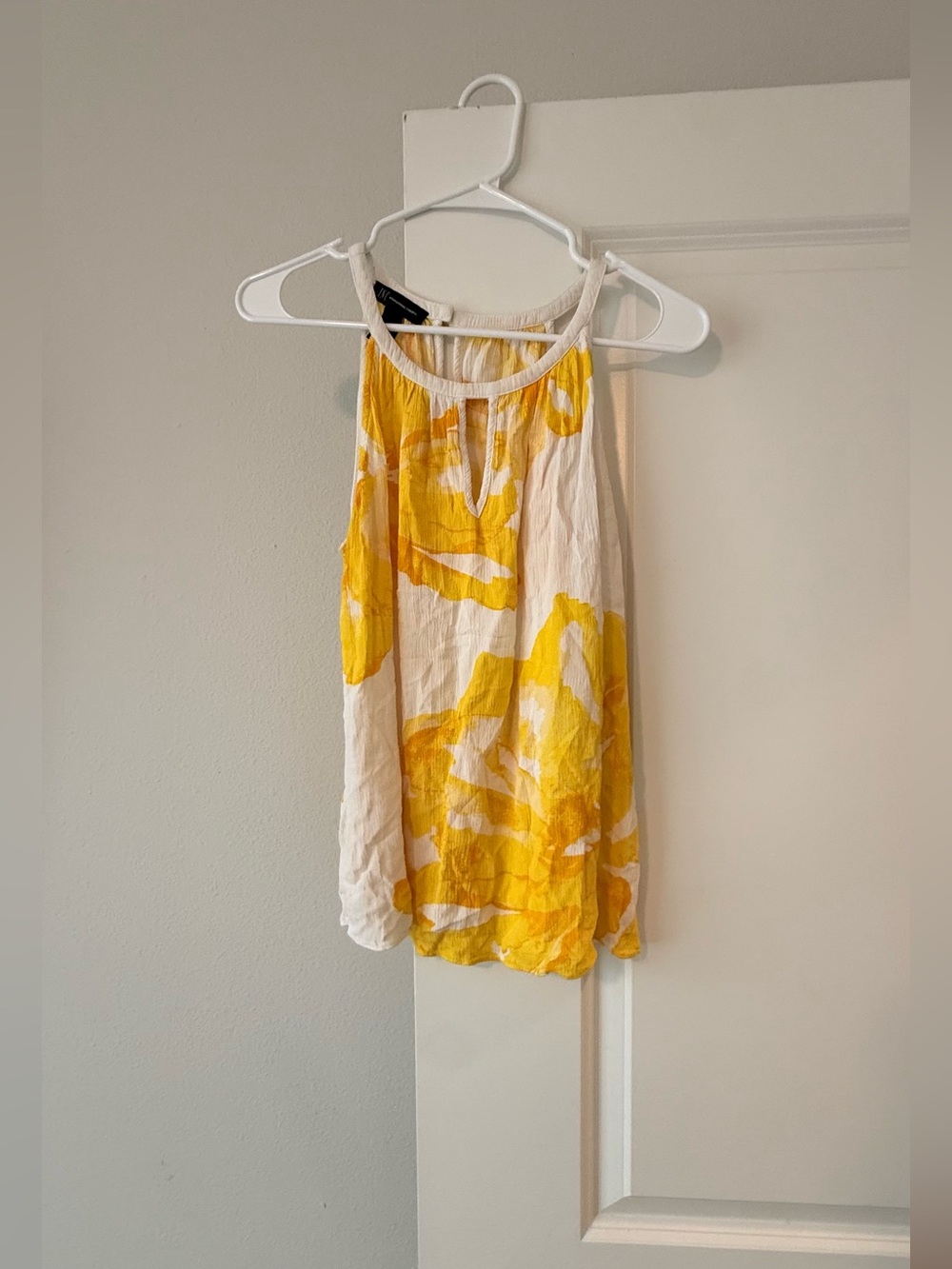 INC International Concepts Cream Halter Top with Yellow Print